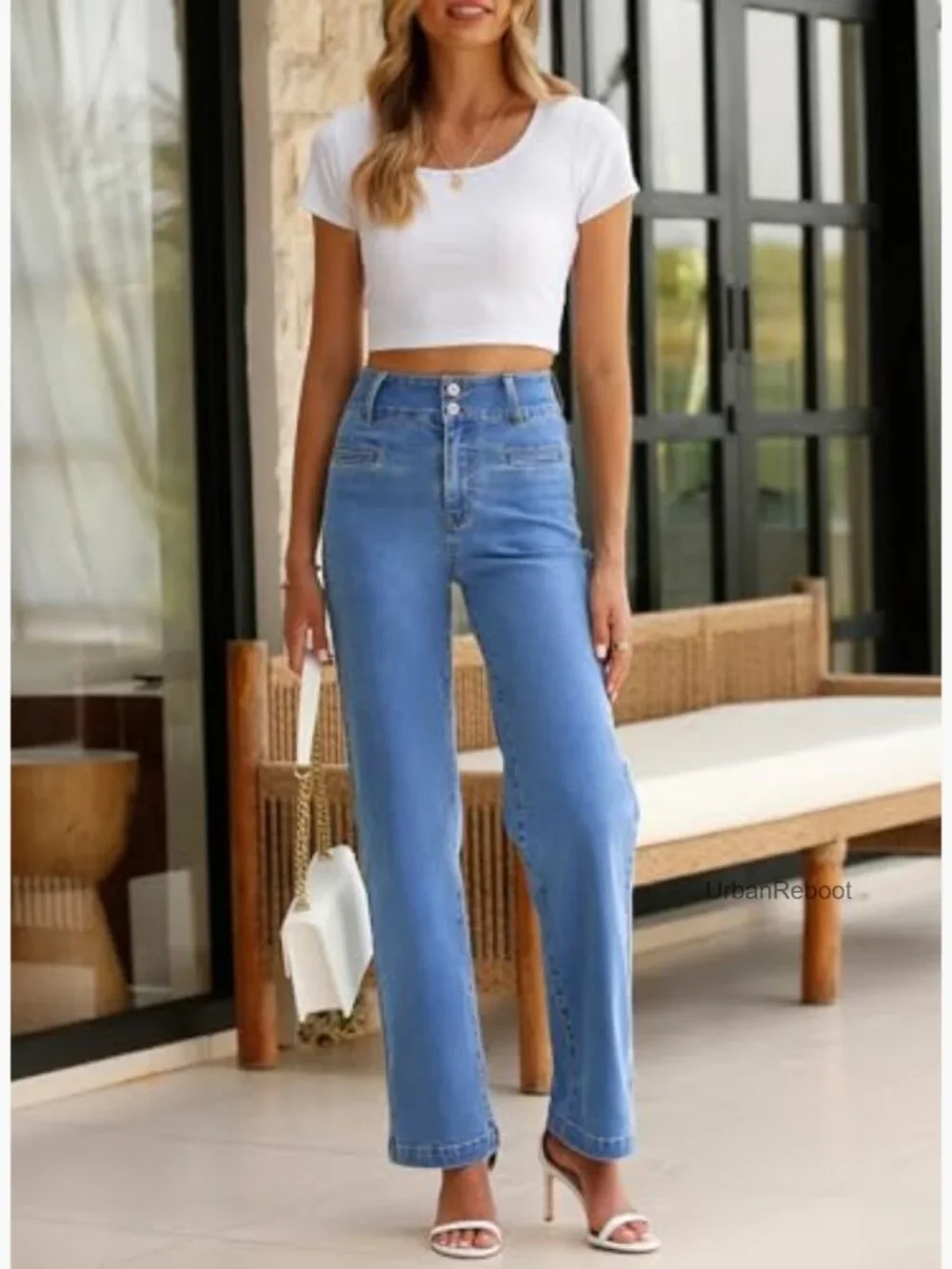 High Waisted Straight Leg Stretchy Jeans with Pockets - Picture 6 of 7